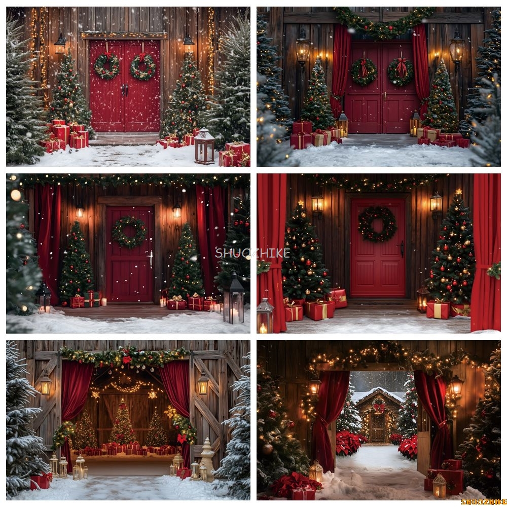 Christmas Red Barn Door Backdr - Photography Lighting Indoor บทวิจารณ์และราคา