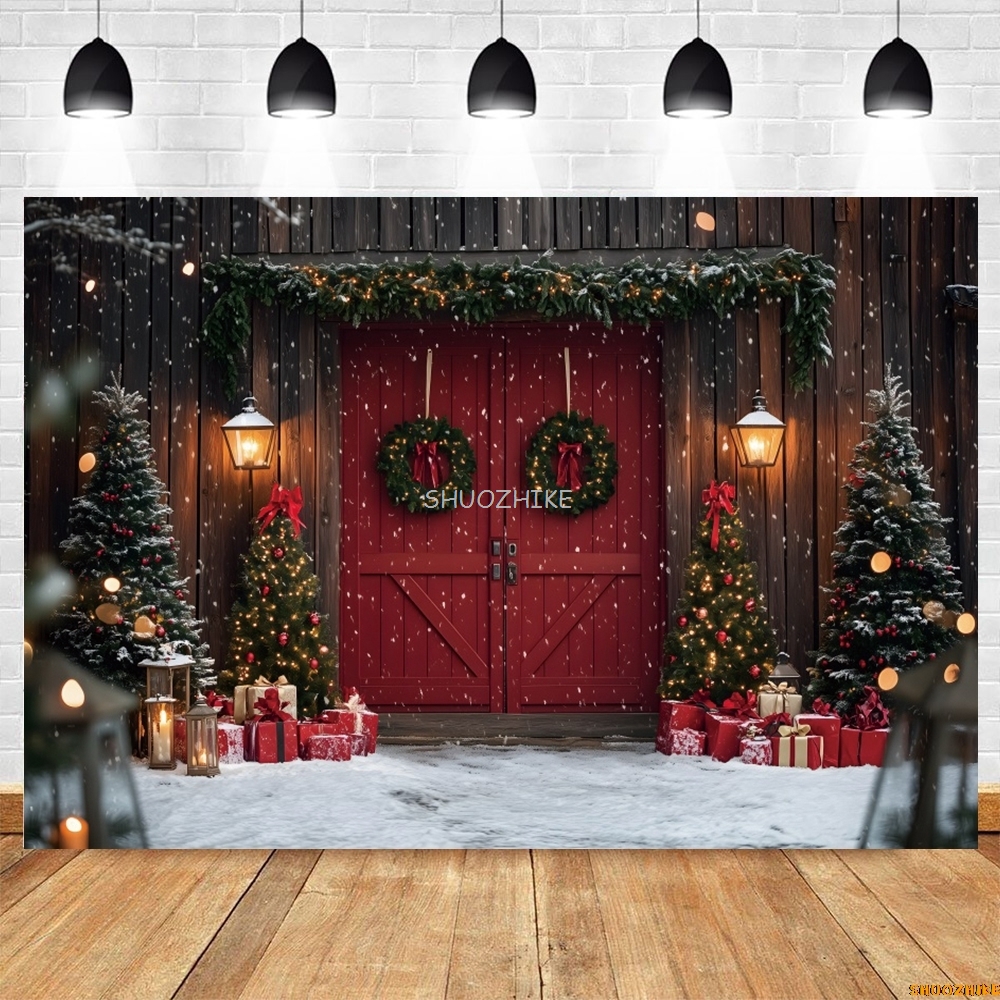 Christmas Red Barn Door Backdr - Photography Lighting Indoor บทวิจารณ์และราคา