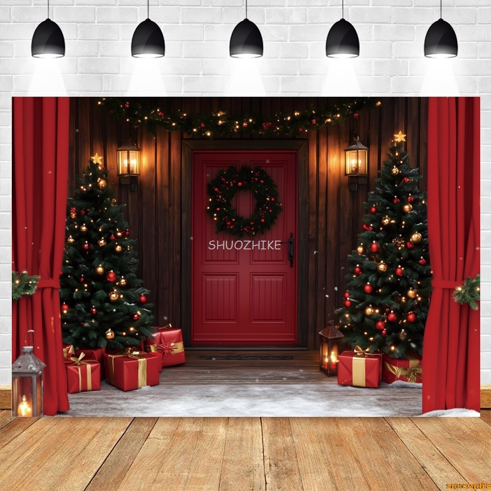 Christmas Red Barn Door Backdr - Photography Lighting Indoor บทวิจารณ์และราคา