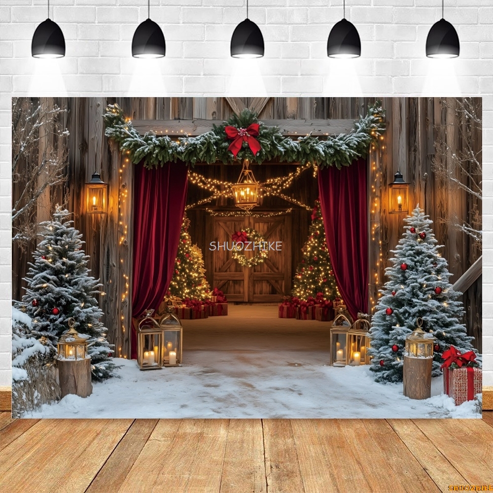 Christmas Red Barn Door Backdr - Photography Lighting Indoor บทวิจารณ์และราคา