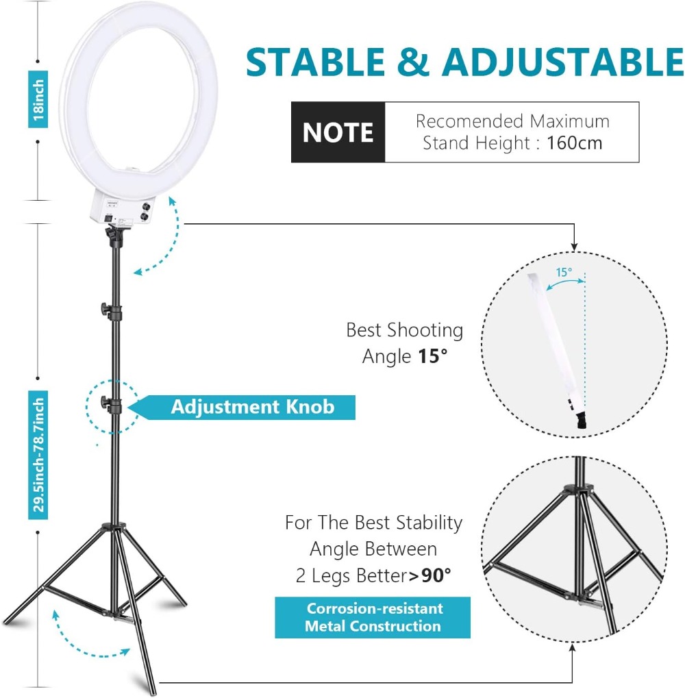 18 Inch Ring Light with Tripod - Led Ring Light 18 บทวิจารณ์และราคา